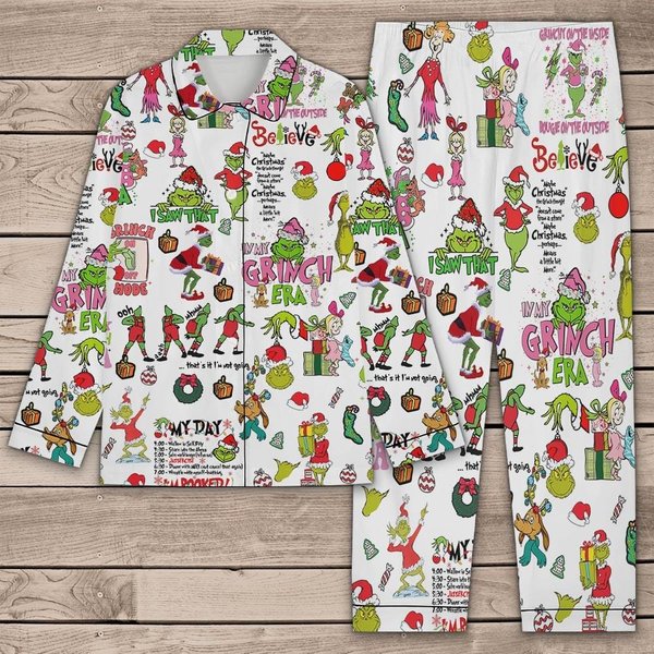 Funny Character Grin Christmas Pajamas Set Mode On Thats Im Not Going Xmas Pajama-image