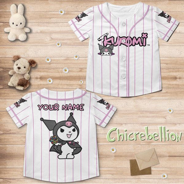 Personalized Kuromi Team Stripe Baseball Jersey, Kuromi Jersey Shirt-image