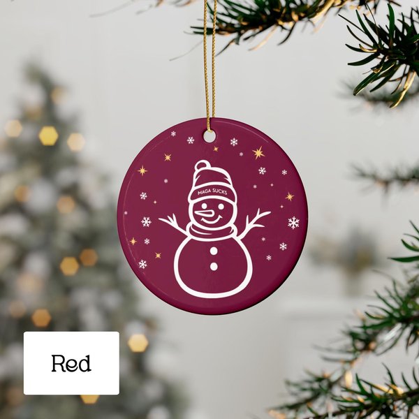 Subtle Anti-Trump Ornaments, Maga Sucks Snowman, Subtle Democrat Tree-image