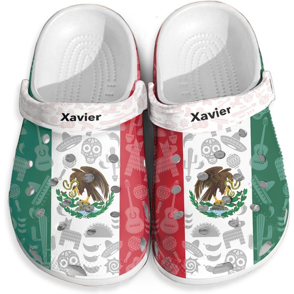 Mexico Flag Personalized Clogs Shoes With Symbols Shadow Effect-image