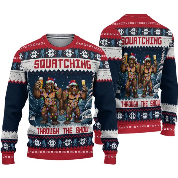 Squatching Through The Snow - Personalized Ugly Sweater-image