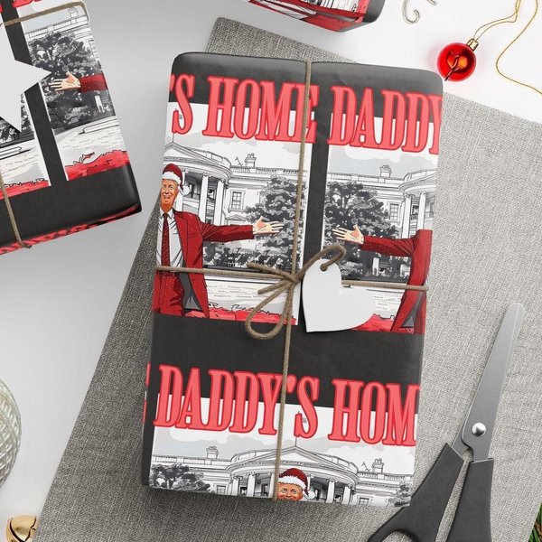 Funny Donald Trump Christmas Gift Wrap, Daddy's Home Quirky Maga Wrapping Paper-image