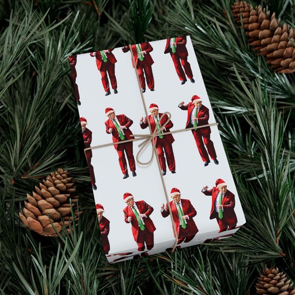 Funny Dancing Donald Trump Wrapping Paper, Maga Quirky Christmas Gift Wrap-image