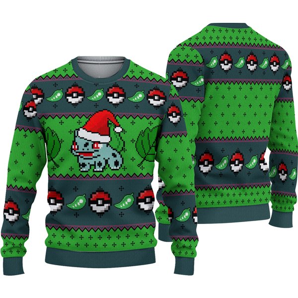 Pkm Bulbasaur Ugly Christmas Sweater, Christmas Gift, Unisex Sweater Gift-image
