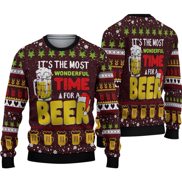 Time For Beer Ugly Christmas Sweater, Christmas 3D Sweaters-image