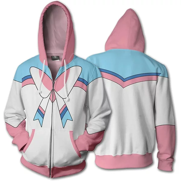 Anime Sylveon Cosplay 3D Printing Hooded Zipper Jacket Coat Sweatshirts-image