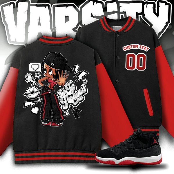 Custom Betty Boop Bred Velvet Unisex Varsity Jacket, Talk To The Hand 2 Baseball Jacket-image