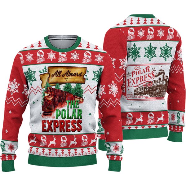 Polar Express Ugly Christmas Sweater, North Pole Xmas Sweater, Christmas Train-image