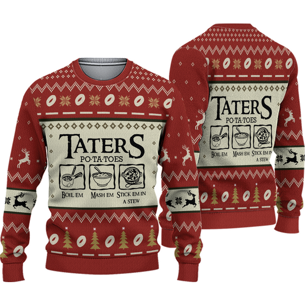The Lord Of The Rings Taters Potatoes Ugly Lotr Ugly Christmas 3D Sweater-image
