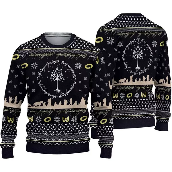 Lord Of The Rings Elvish Circle Ugly Christmas Sweater 3d