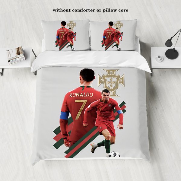 Soccer Star Bedding Set With Stitching Print For Bedroom, Duvet Cover And 2 Pillowcases
