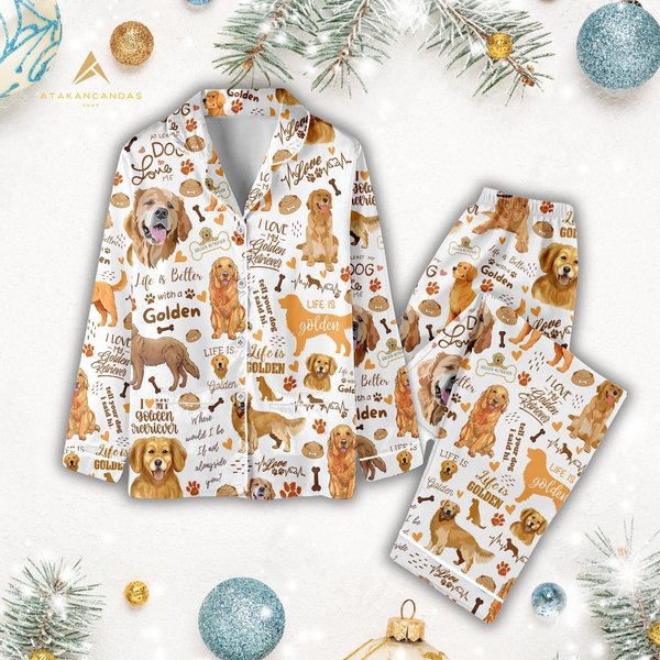 Golden Retriever Pajamas Set, Golden Dog Christmas Pajamas
