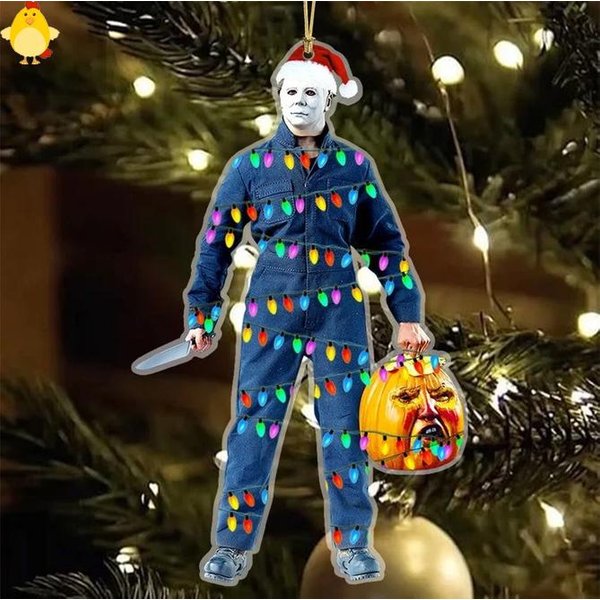 Personalized Michael Myers Christmas Funny 2D Acrylic/Wooden Ornaments, Killer Michael Myers Horror Gifts-image