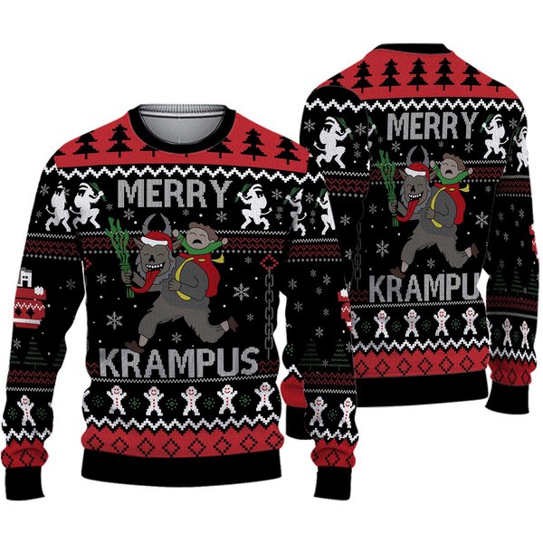 Merry Krampus Ugly Christmas Sweater Lightweight Horror-image