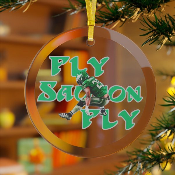Saquon Barkley Christmas Glass Ornament | Fly Saquon Fly Ornament-image