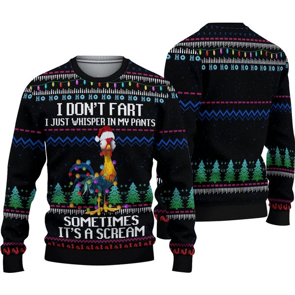 I Don't Fart Ugly Christmas 2023 Sweater, Funny Chicken Ugly Sweater