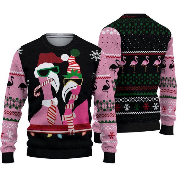New! Couple Flamingo Ugly Christmas Sweater, Xmas Sweater-image