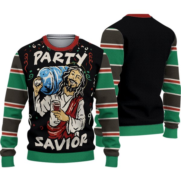 Ugly Christmas Party Sweater Unisex Jesus Party Savior-image