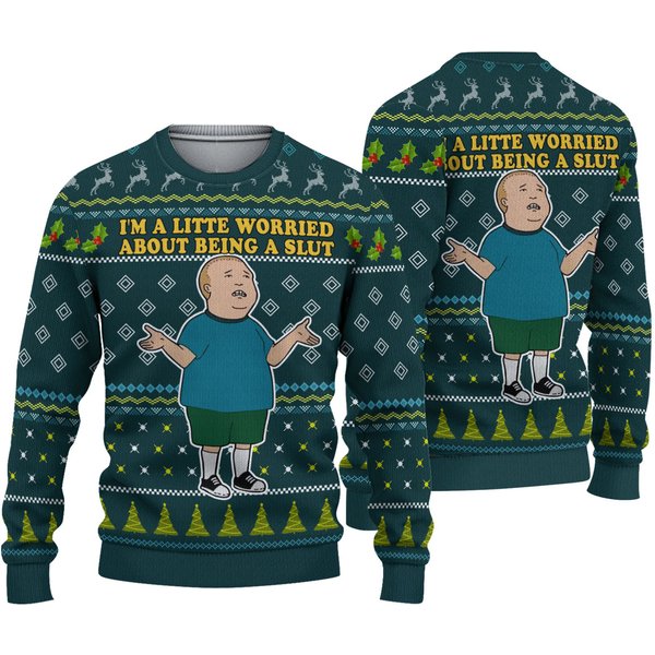 Bobby Hill I'm A Little Worried About Being A Sl.T Ugly Christmas Sweater, Movie Quote Sweater-image