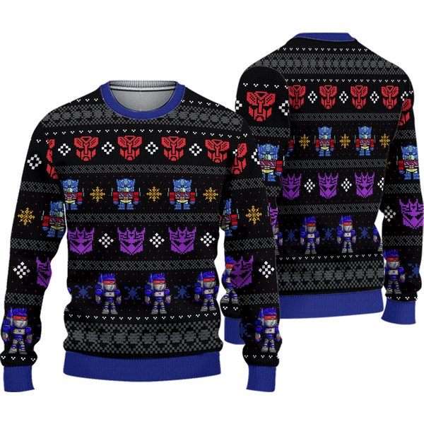 Transformers Robots In Disguise Ugly Christmas Sweatshirt | Optimus Prime Bumblebee Ugly Sweater