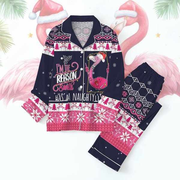 Flamingo Christmas Pajamas Set, Flamingo Santa Hat-image