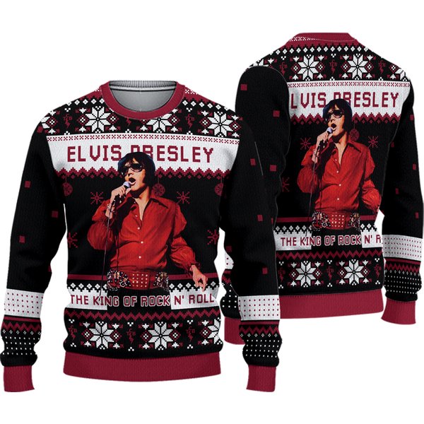 Christmas Elvis Presley Ugly Sweater, Rock And Roll Holiday Sweater