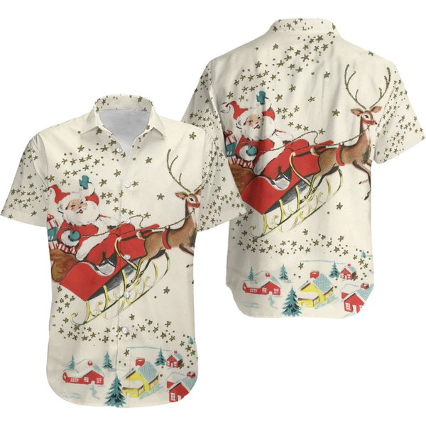 Santa Claus Riding Reindeer Hawaii Shirt, Snowman And Santa Claus-image