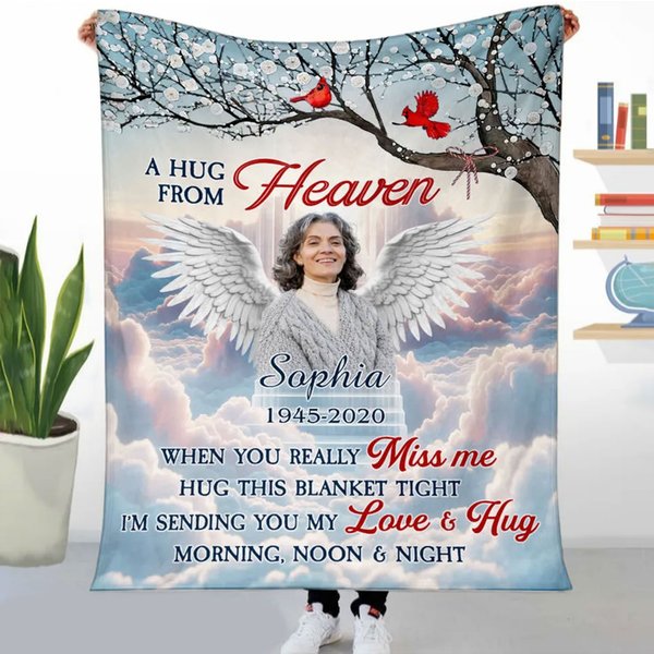 A Hug From Heaven Angel Wings Custom Photo Memorial Fleece Blanket-image