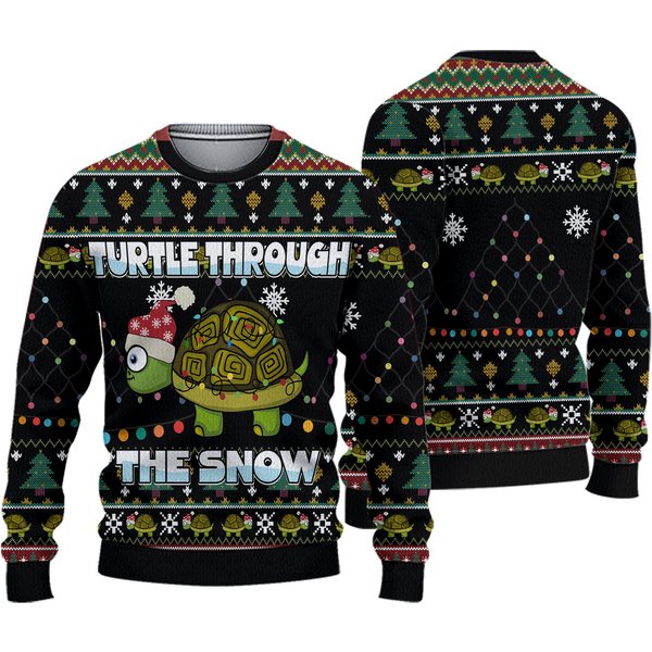Turtle Through Snow Ugly Knitted Christmas 3D Sweater-image