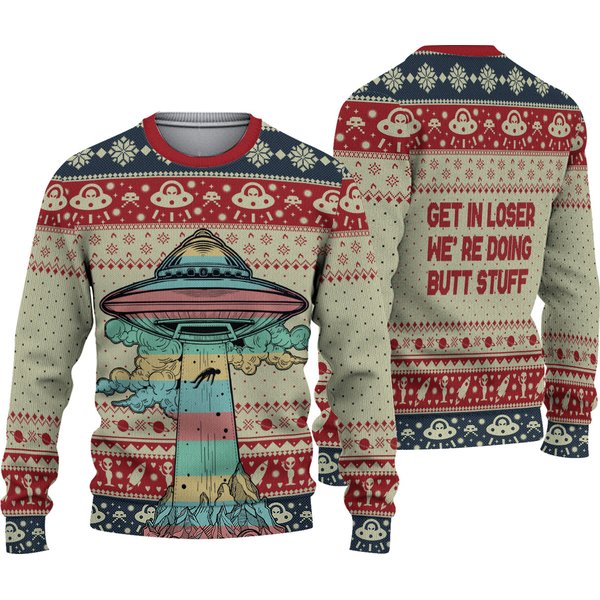 Were Doing B*tt Stuff 3d Shirt, Famous Alien Ugly Christmas Sweater