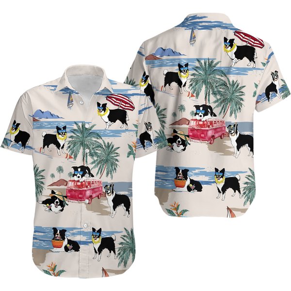 Border Collie Button Shirt, Border Collie Hawaiian Shirt, Summer Shirt-image