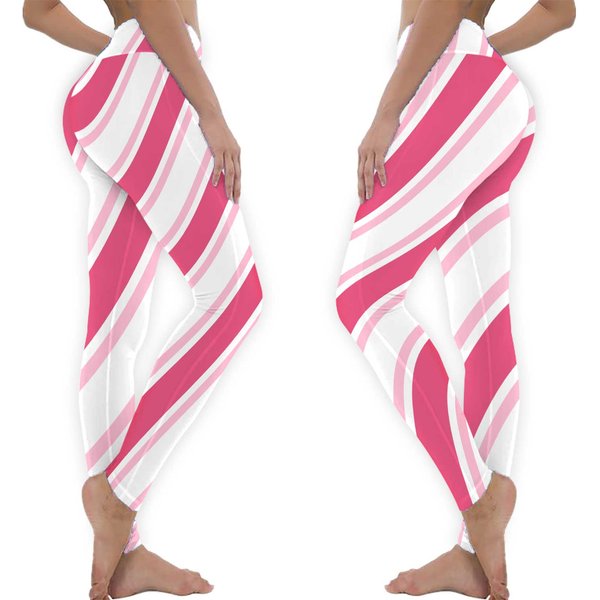 Candy Cane Womens Leggings, Pink Peppermint Christmas Leggings, Holiday Outfit Ideas For Her-image