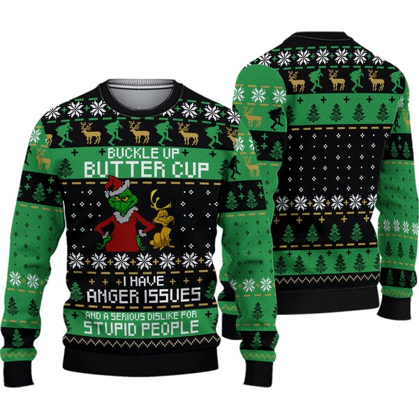 Funny Character Buckle Up Butter Cup Ugly Christmas Sweater-image