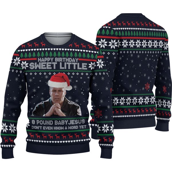 Happy Birthday Sweet Little 8 Pound Baby Jesus 3D T-Shirt, Comedy Ugly Christmas Sweater-image