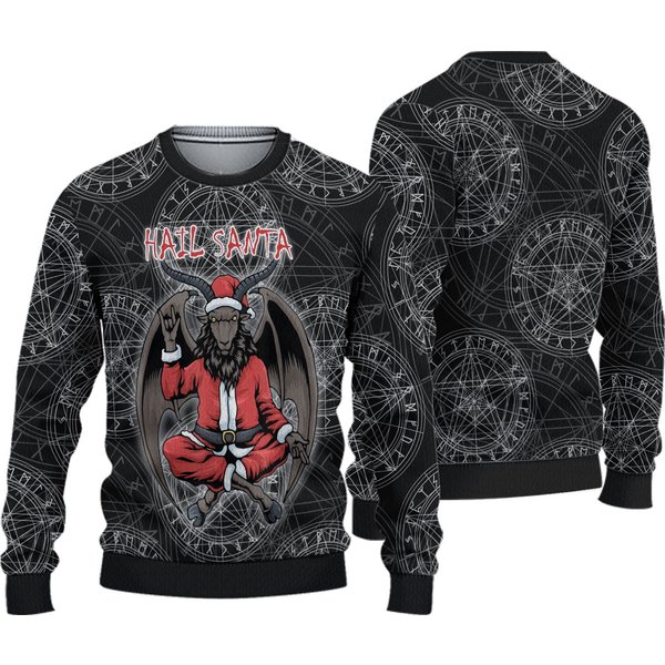 Satanic Pentagram Hail Santa Ugly Christmas Sweater - Festive Sweatshirt Gift-image