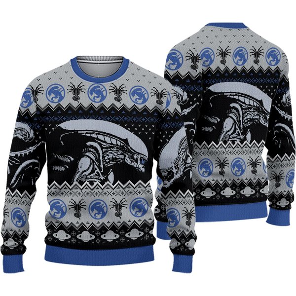 Christmas Alien Xenomorph Ugly Sweater, Alien 1979 Sweater, 90S Horror Movie Sweater, Alien Series Merch Shirt, Alien Xmas Gift-image