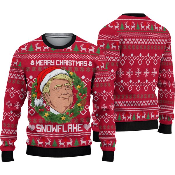Merry Christmas Snowflake Sweatshirt, Funny Trump Santa Ugly Sweatshirts, Christmas Gift For Men Women Kid-image
