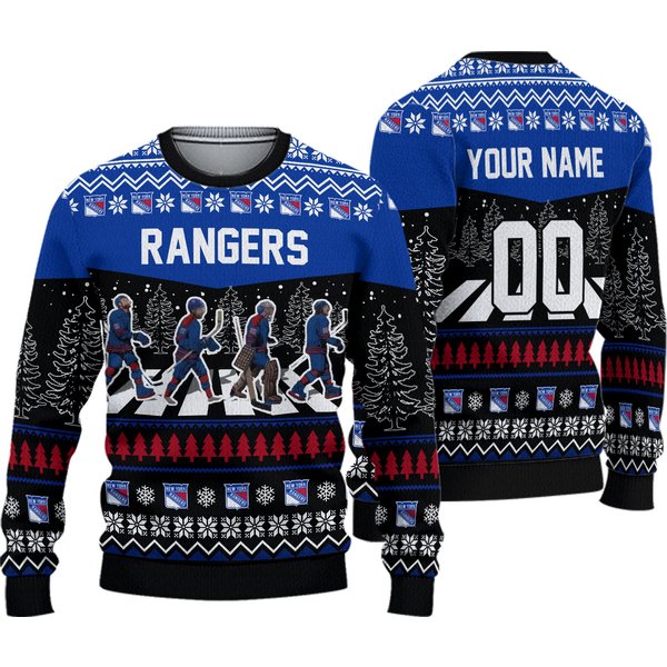 Personalized Rangers Walking Abbey Road Ice Hockey Christmas Ugly Sweater-image