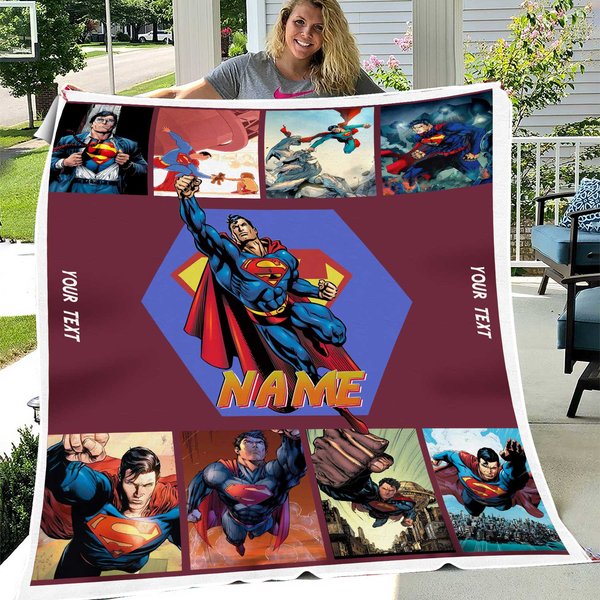 Personalize Superman Plush Fleece Blanket Birthday Gift