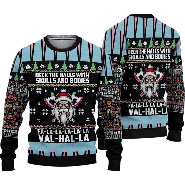 Viking Deck The Halls With Skulls And Bodies Ugly Christmas Sweater