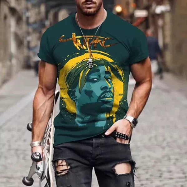 6Xl Tupac Rapper 2 Pac Gangster Rap Hip Hop 3D T-Shirt-image