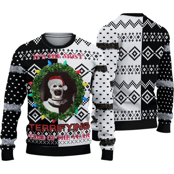 Terrifier Art The Clown Christmas Ugly Sweater, Horror Movie Xmas Sweater