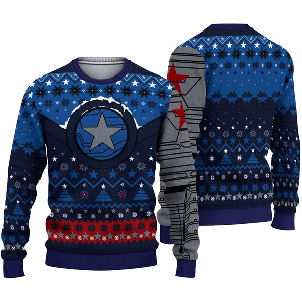 Winter Soldier Ugly Christmas Sweater, Winter Soldier Buckyy Bn Barnes Christmas Sweater-image