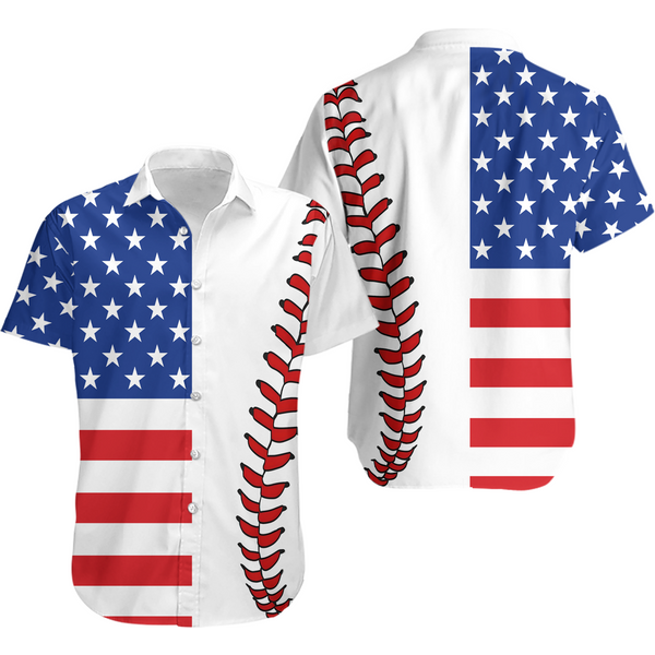 Baseball American Flag Hawaiian Shirt-image
