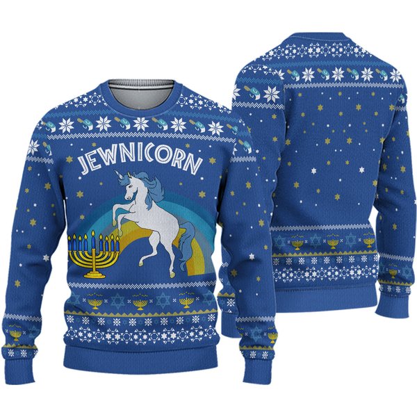 Hilarious Jewnicorn Ugly Christmas Sweater, Chrismukkah Ugly Sweater-image