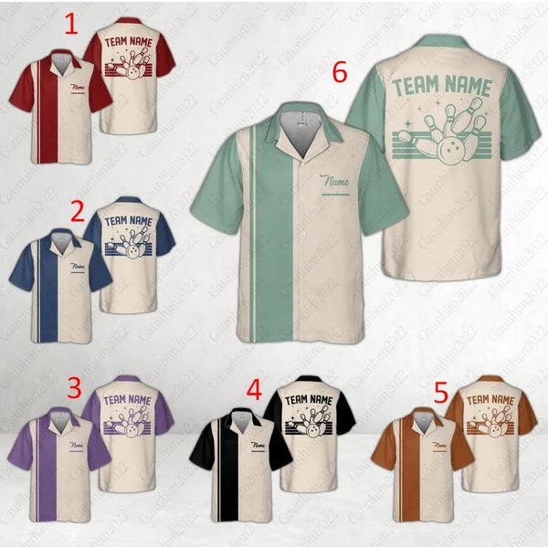 Personalized Retro Bowling Hawaiian Shirt, Custom Name Bowler-image