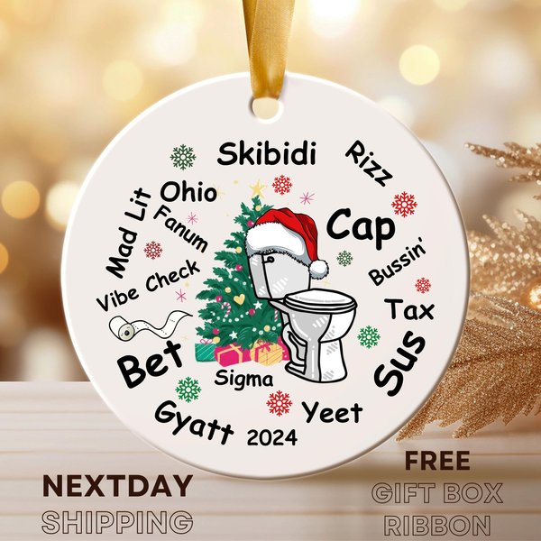 Skibidi Toilet Christmas Ornament, Skibidi Rizzmas Ornament, 2024 Funny Christmas Ornament