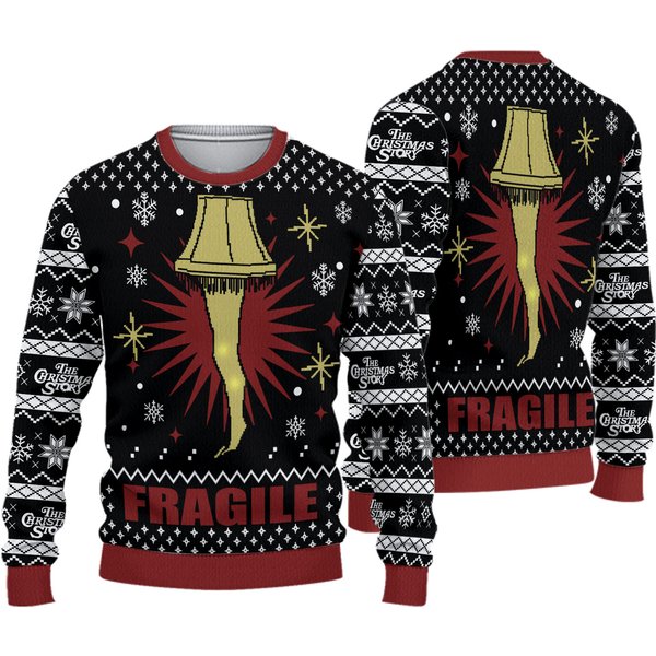 A Christmas Story Fragile Leg Lamp Ugly Sweater, Must Be Italian Fra Gee Lay-image