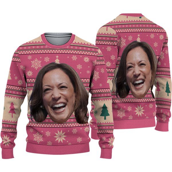 Kamala Harris 2024 Ugly Christmas Sweater, Funny Harris Face Xmas Gift,-image