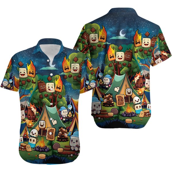 Roasting Marshmallow Camp Hawaiian Shirt, Marshmallow Shirt, Camping Shirt-image